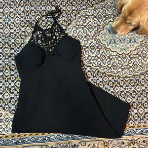 White House Black Market Elegant Halter Lace Black Dress